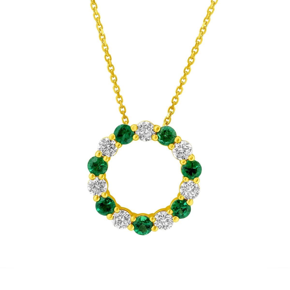 18ct yellow gold 1.00ct emerald 1.04ct diamond circular pendant
