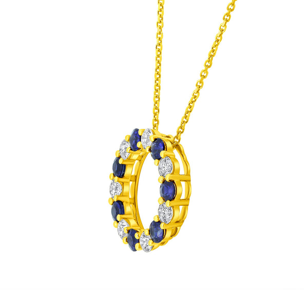 18ct yellow gold 1.46ct sapphire 1.04ct diamond circular pendant