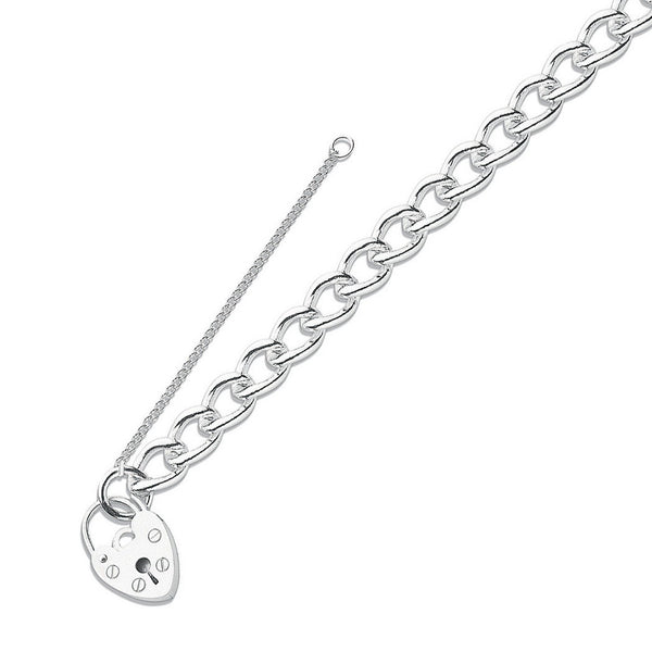 Silver 7" open curb charm & padlock 23g charm bracelet