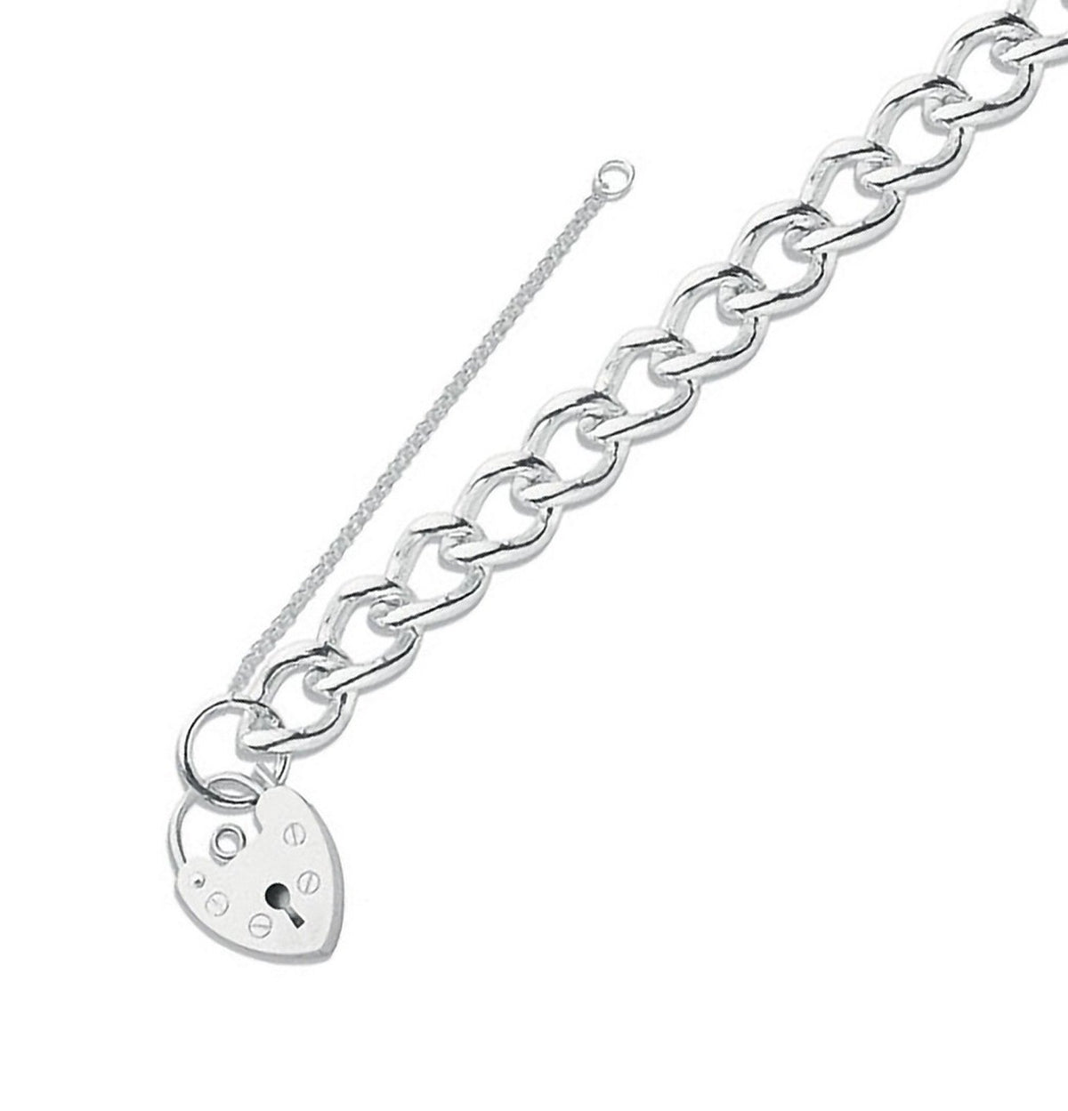 Silver 7" open curb charm & padlock 31g charm bracelet