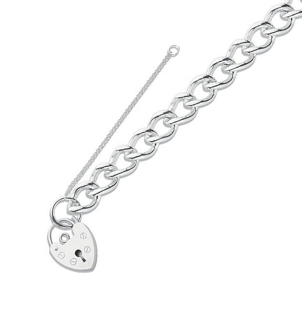 Silver 7" open curb charm & padlock 31g charm bracelet