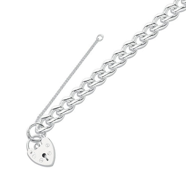 Silver 7" open curb charm & padlock 39.6g charm bracelet