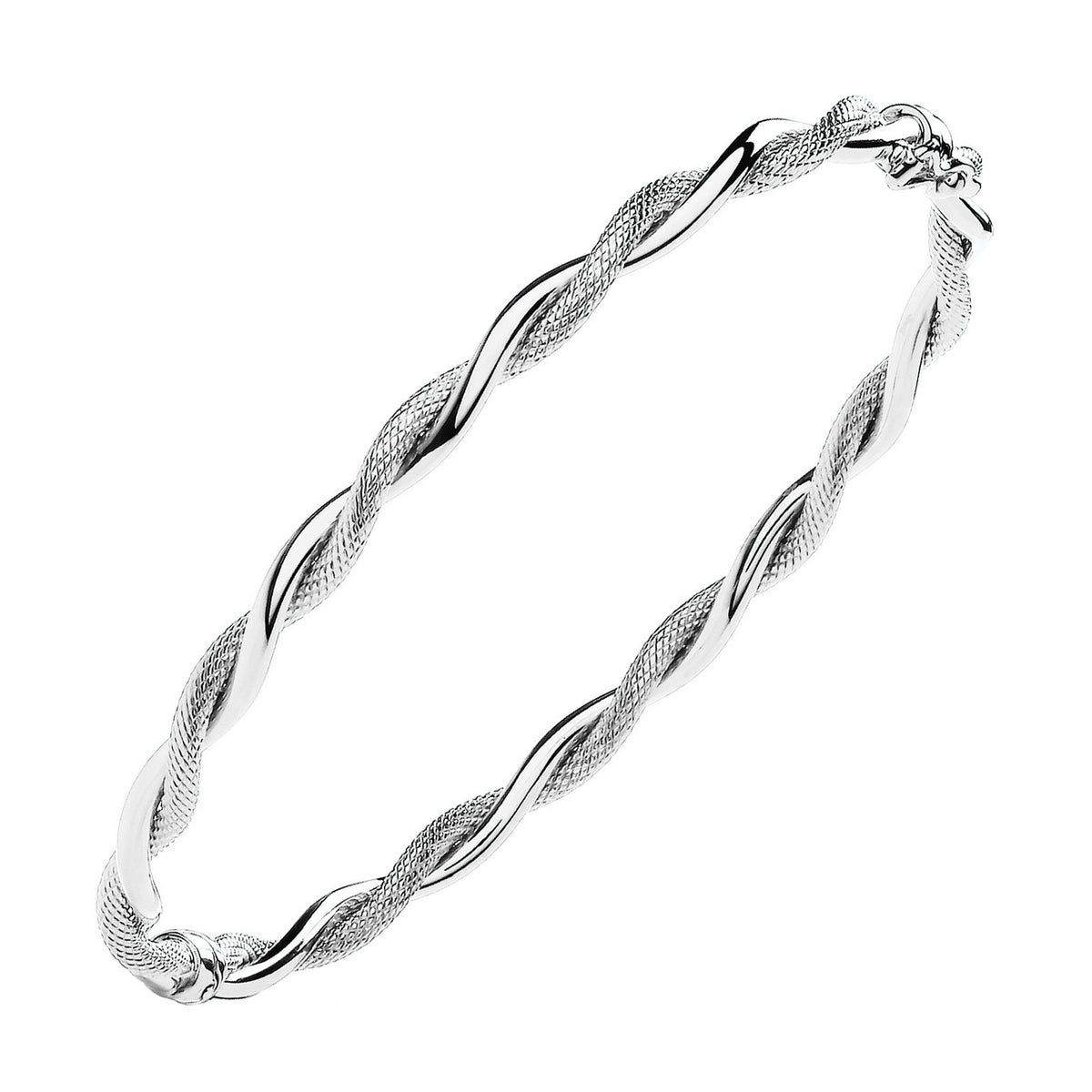 9ct white gold 4mm twist hollow bangle