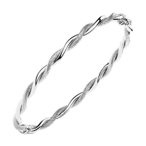 9ct white gold 4mm twist hollow bangle