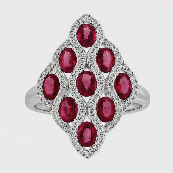 18ct white gold 2.70ct ruby & 0.30ct diamond peacock ring